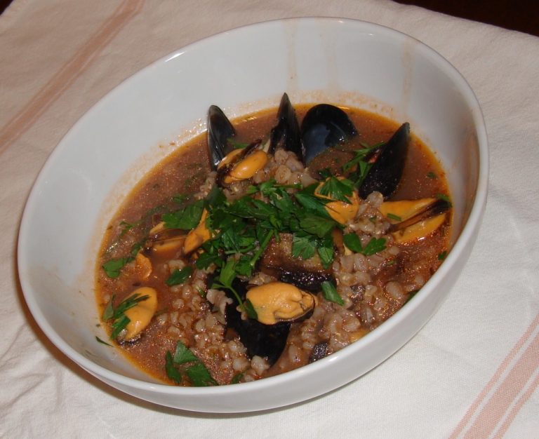 Farro Soup with Porcini and Mussels Zuppetta de Farro con Funghi