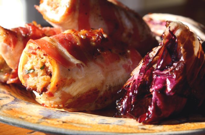 Grilled Stuffed Chicken Breasts wrapped in Pancetta with Grilled ...