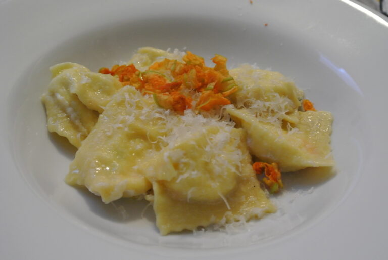 Zucchini blossom and ricotta agnolotti (Agnolotti di fiore di zucca e