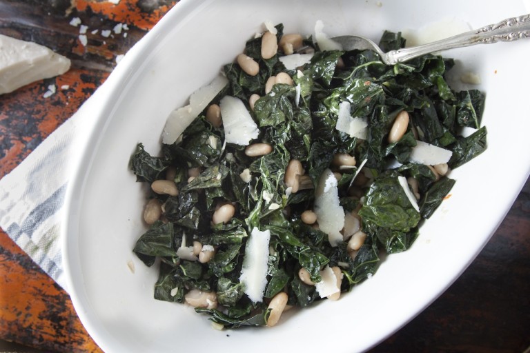 Sauteed Kale and Cannellini Beans with Shaved Parmigiano