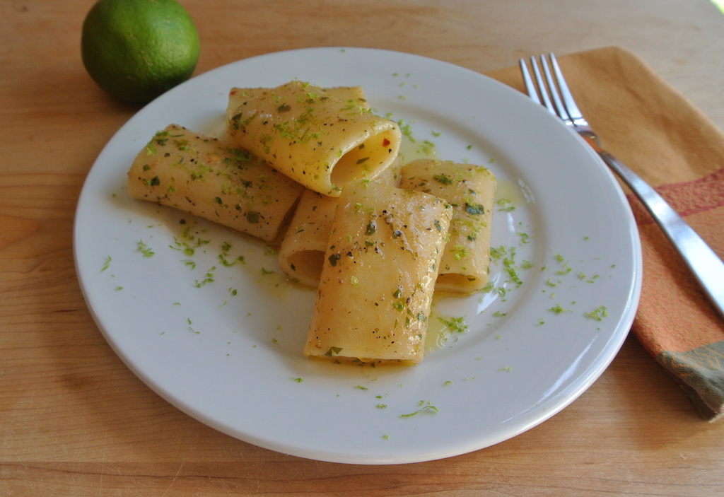 Paccheri with bottarga and lime