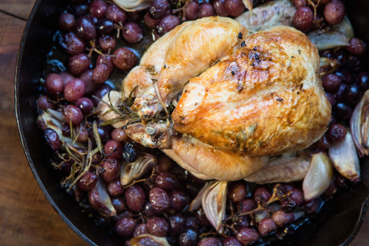 Roast Chicken with Grapes and Shallots | OurItalianTable.com