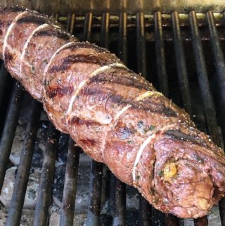 Grilled beef roll on the grill