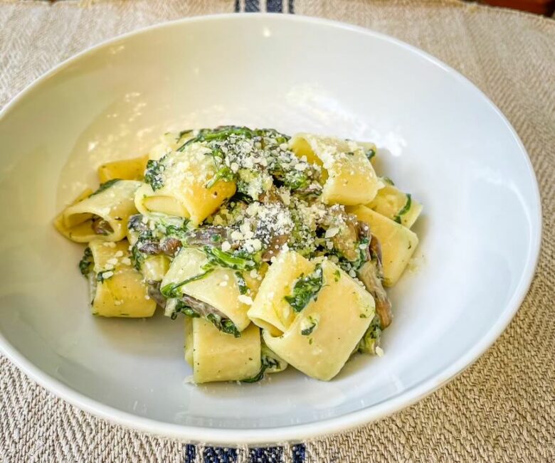 Pasta with Sautéed Mushrooms and Spinach - Our Italian Table