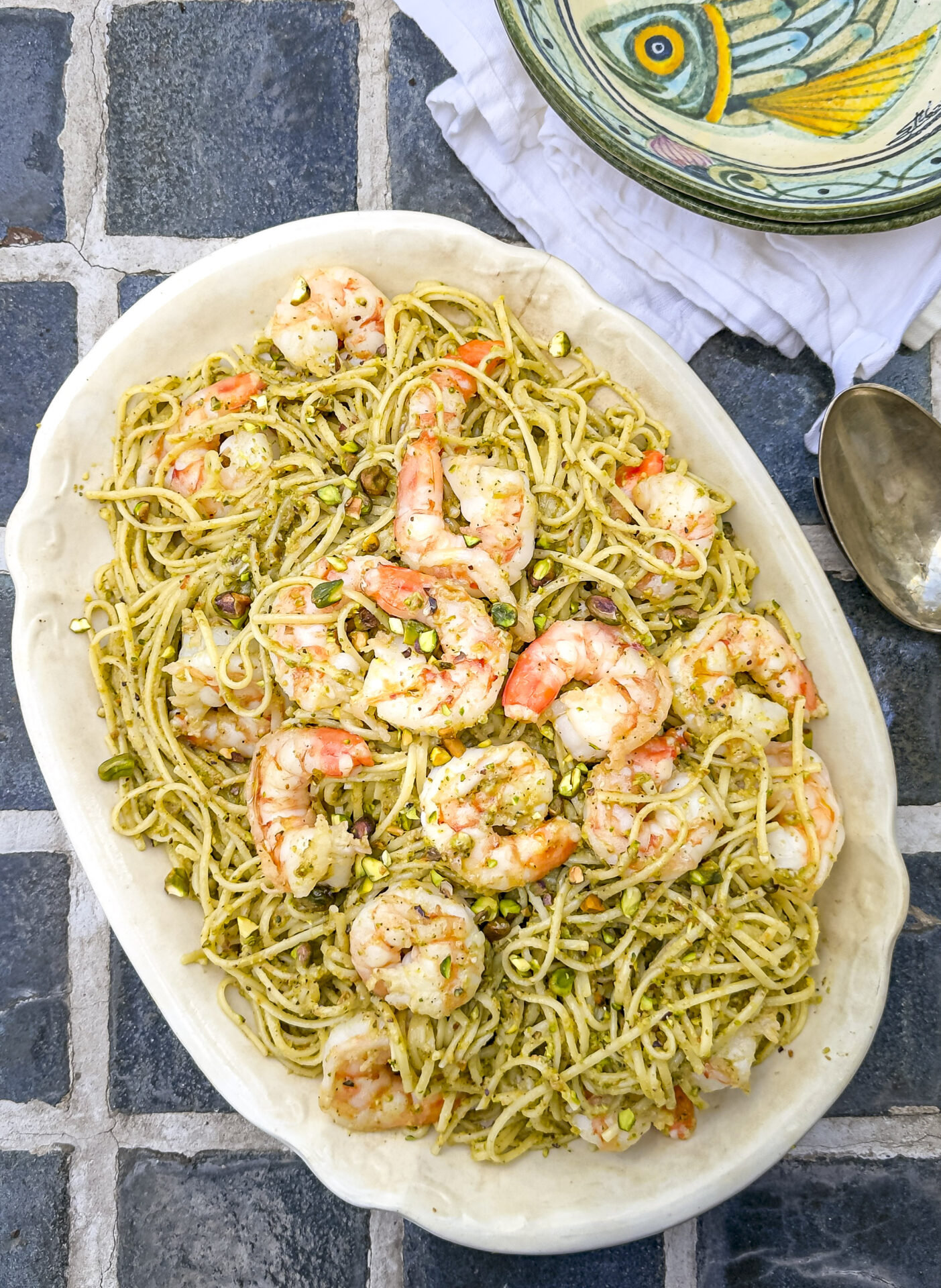 Pasta with Pistachio Pesto and Shrimp |OurItalianTable.com