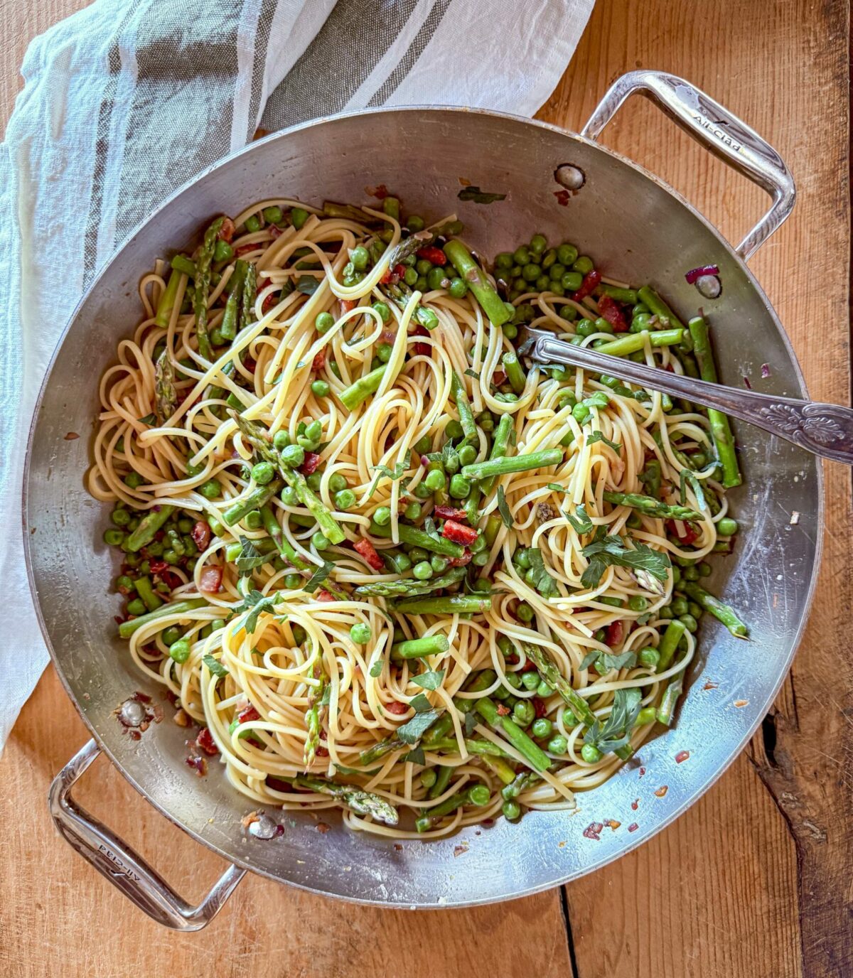 Spring Pasta with Asparagus, Peas, and Pancetta | OurItalianTable.com