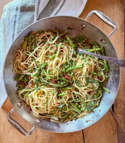 Spring Pasta with Asparagus, Peas, and Pancetta | OurItalianTable.com