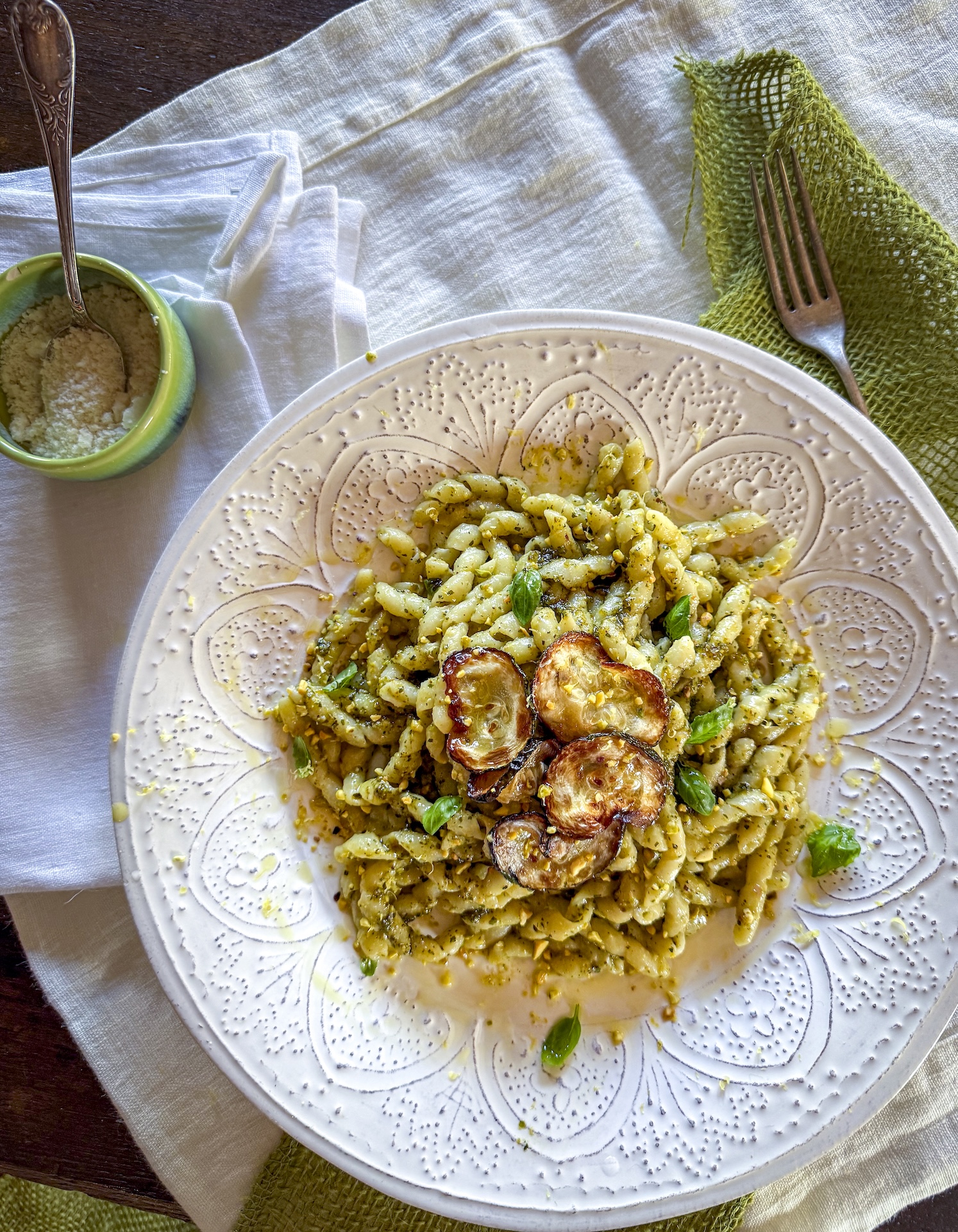 Busiate with Basil Pistachio Pesto | OurItalianTable.com
