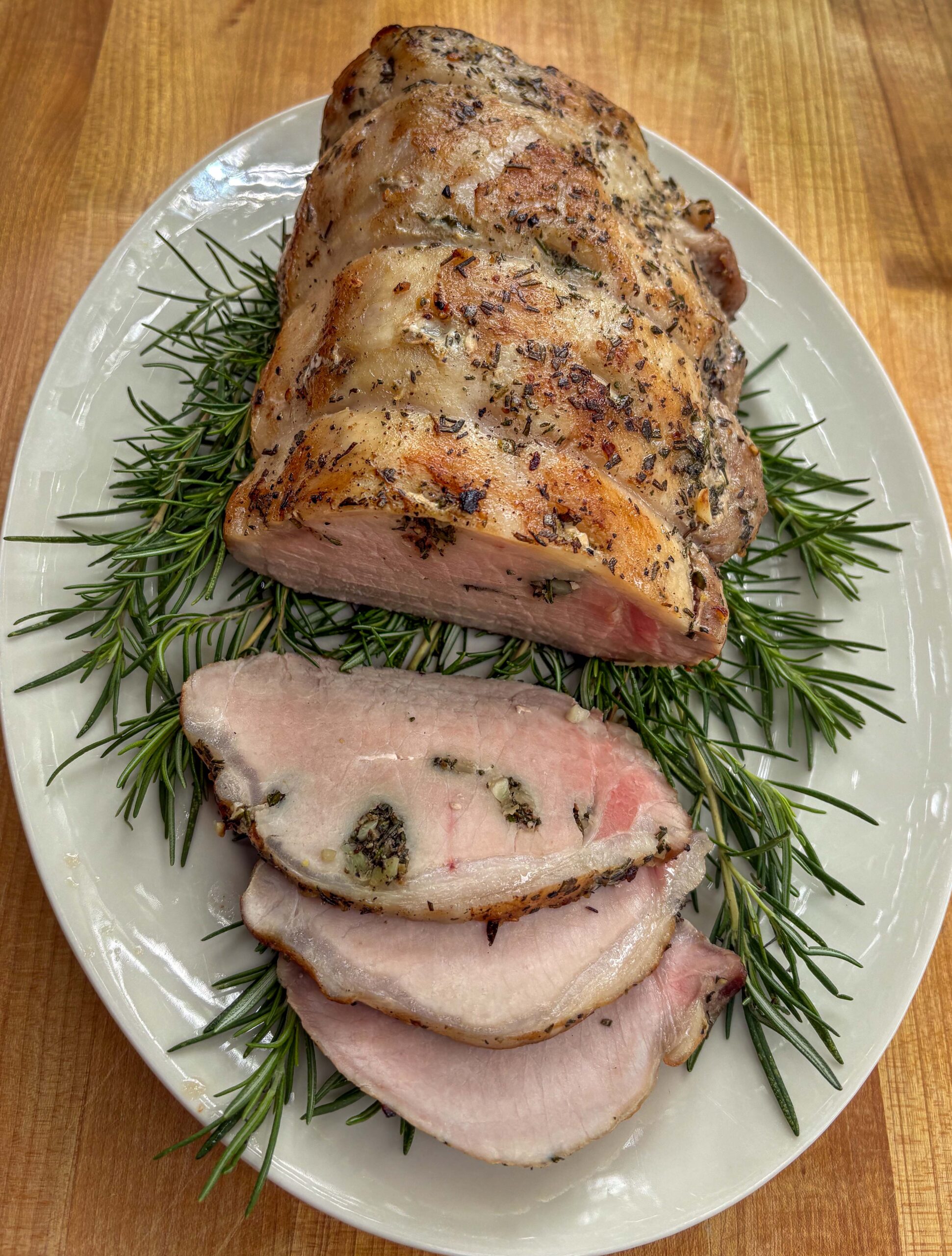cooked pork loin on a plate