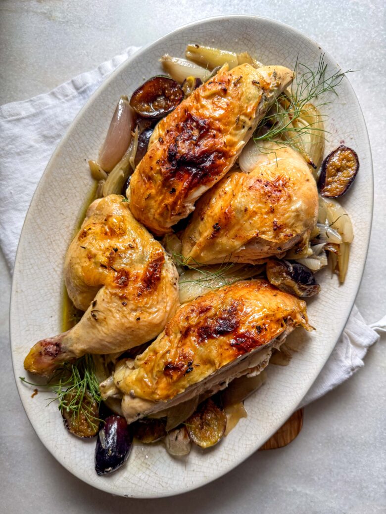 Roast Chicken with Figs, Fennel and Shallots | OurItalianTable.com